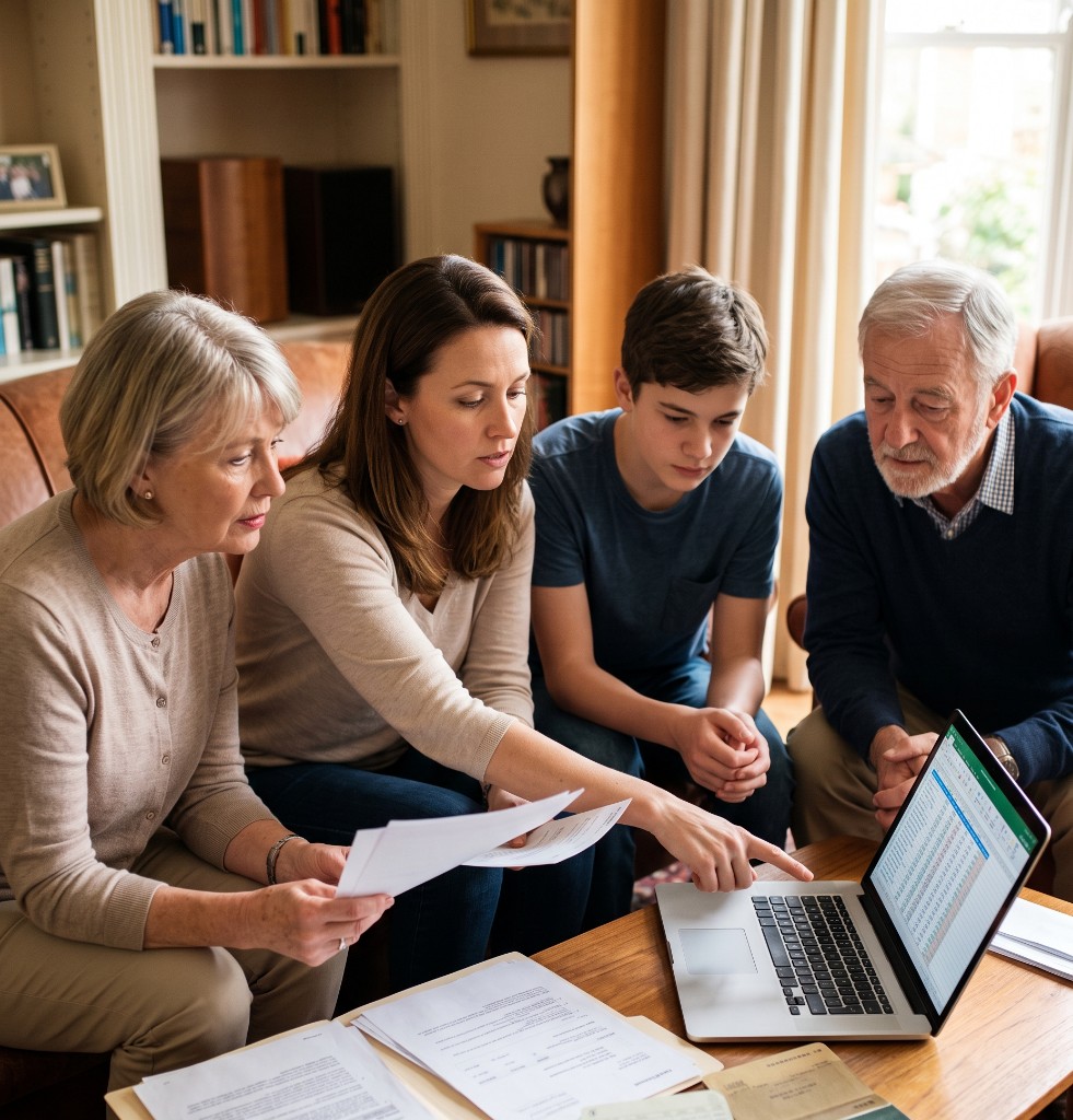 A family reviewing their financial future together